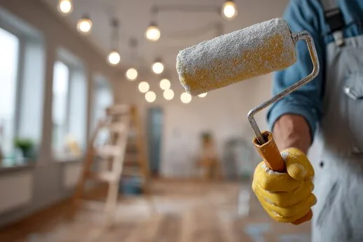 Painter with roller in a Castaic home